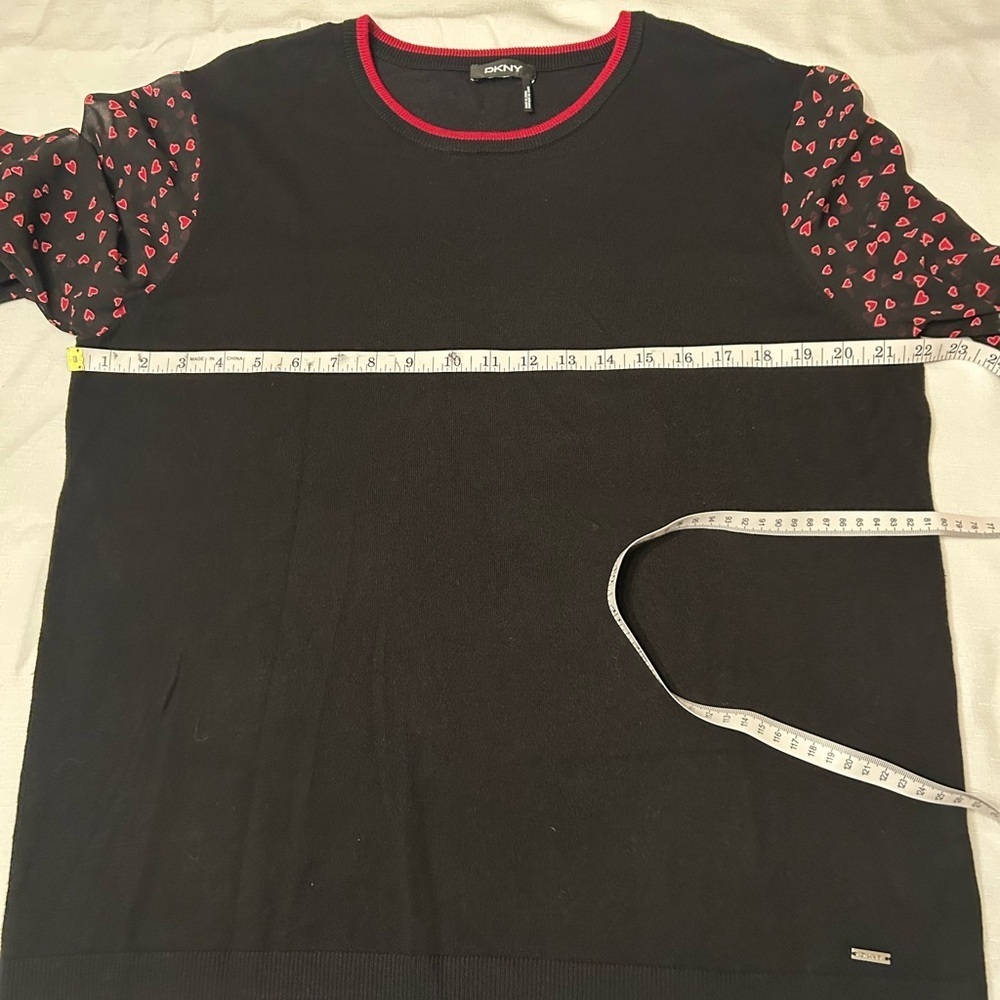 DKNY Black Knit Top with Sheer Sleeves. - Picture 12 of 14